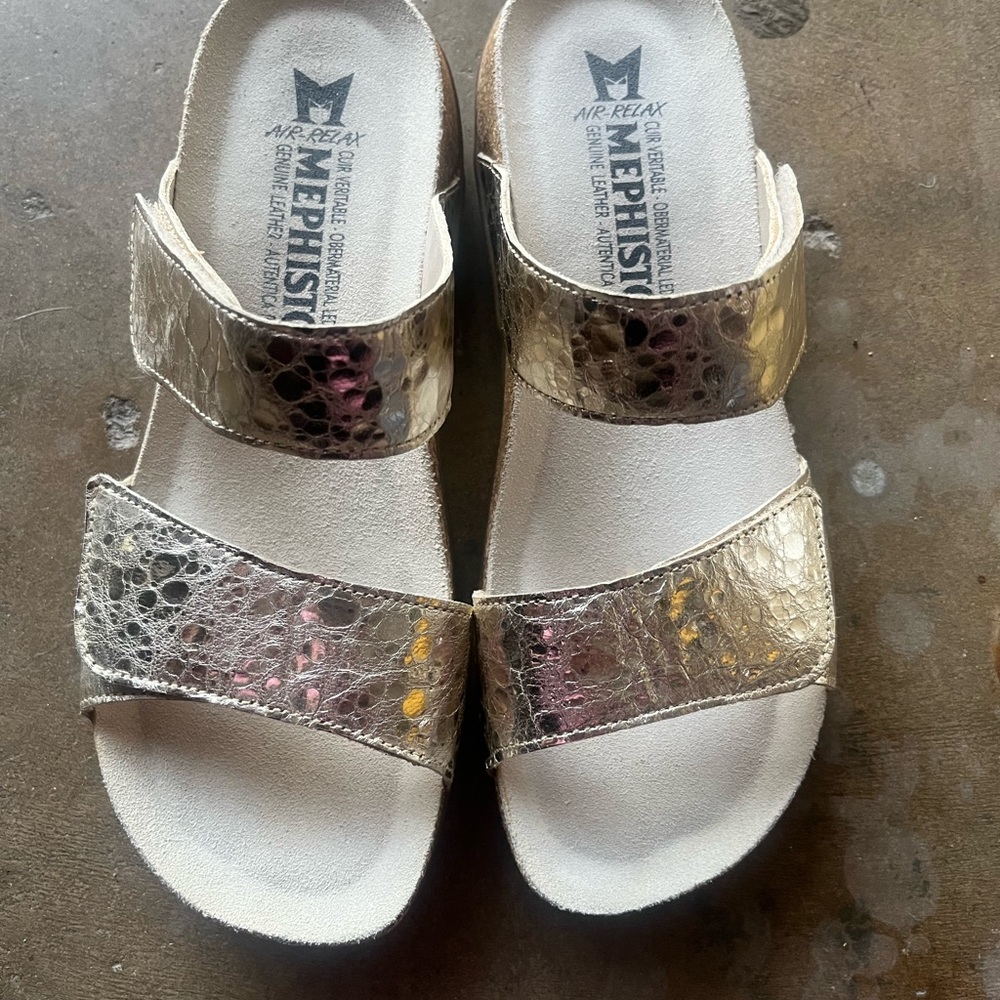Mephisto Gold and Silver Textured Sandals